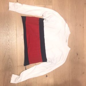 long sleeve white, blue, red brandy melville top